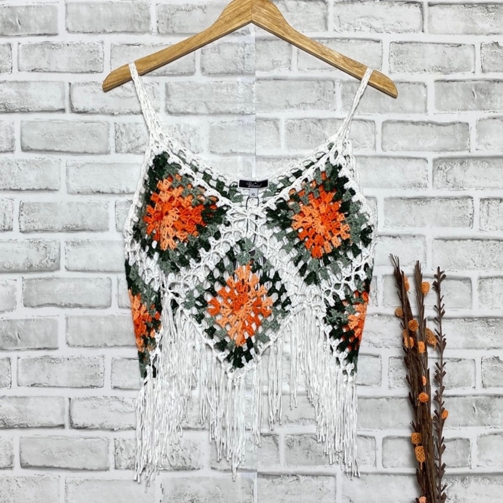 NWT Vivid Loose Knit Crochet fringe Beach Coverup